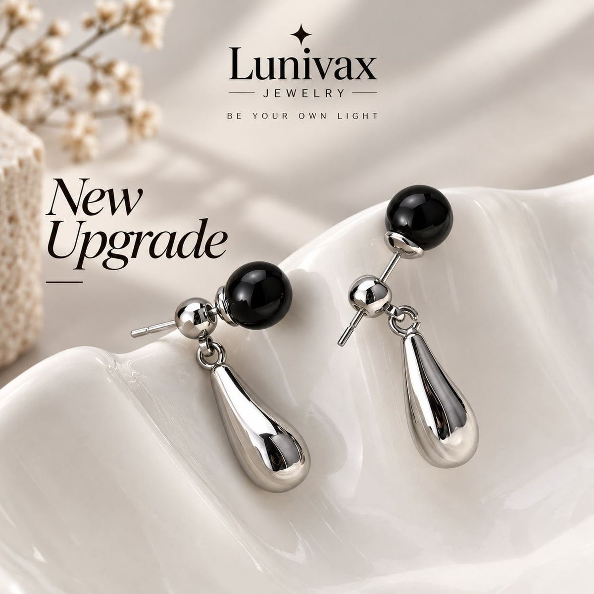 Midnight Drop™ Black Agate Earrings with 925 Silver Posts