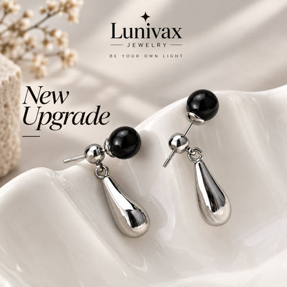 Midnight Drop™ Black Agate Earrings with 925 Silver Posts