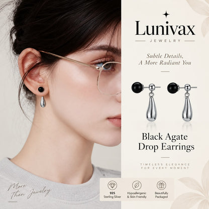 Midnight Drop™ Black Agate Earrings with 925 Silver Posts