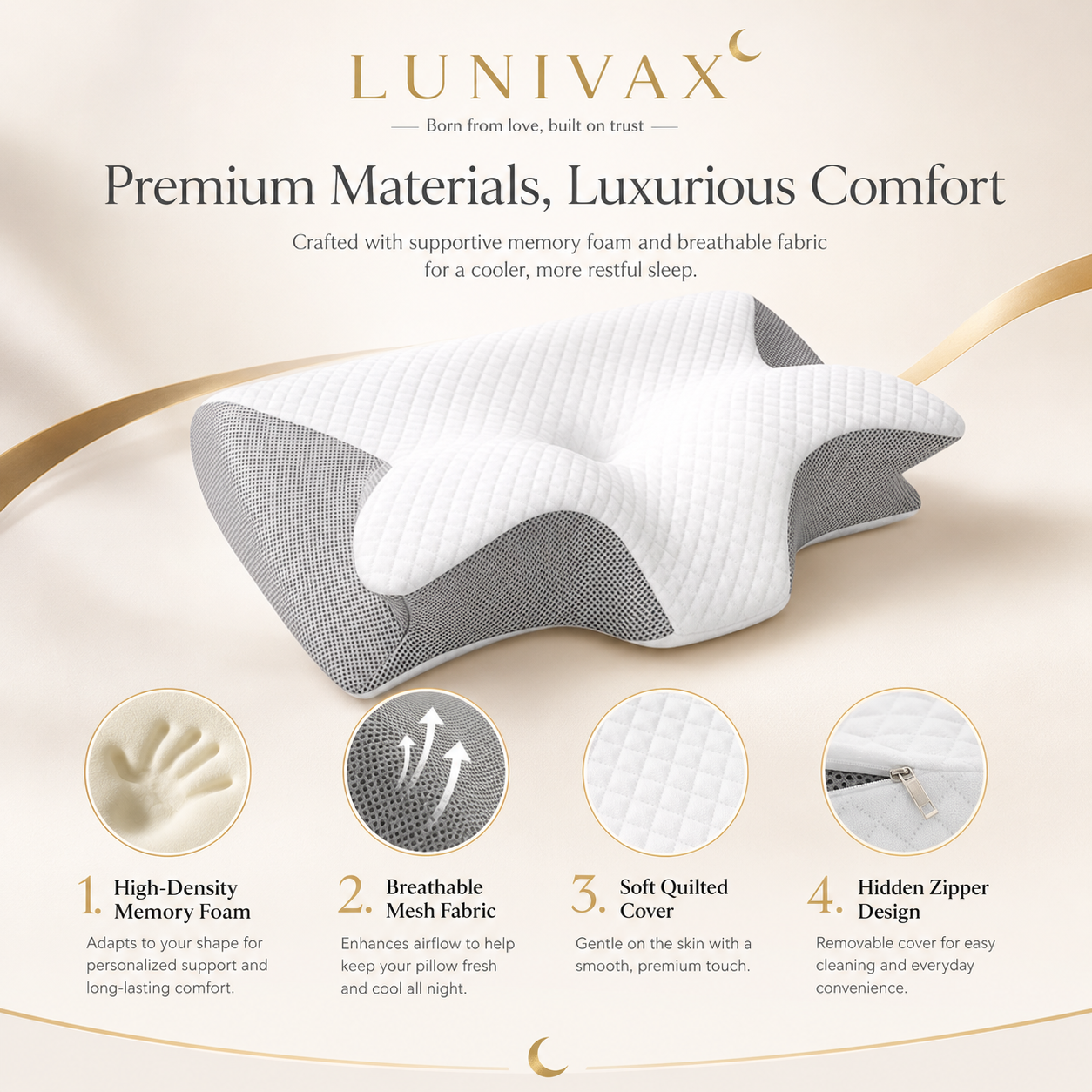 LUNIVAX™ Ergonomic Memory Foam Pillow