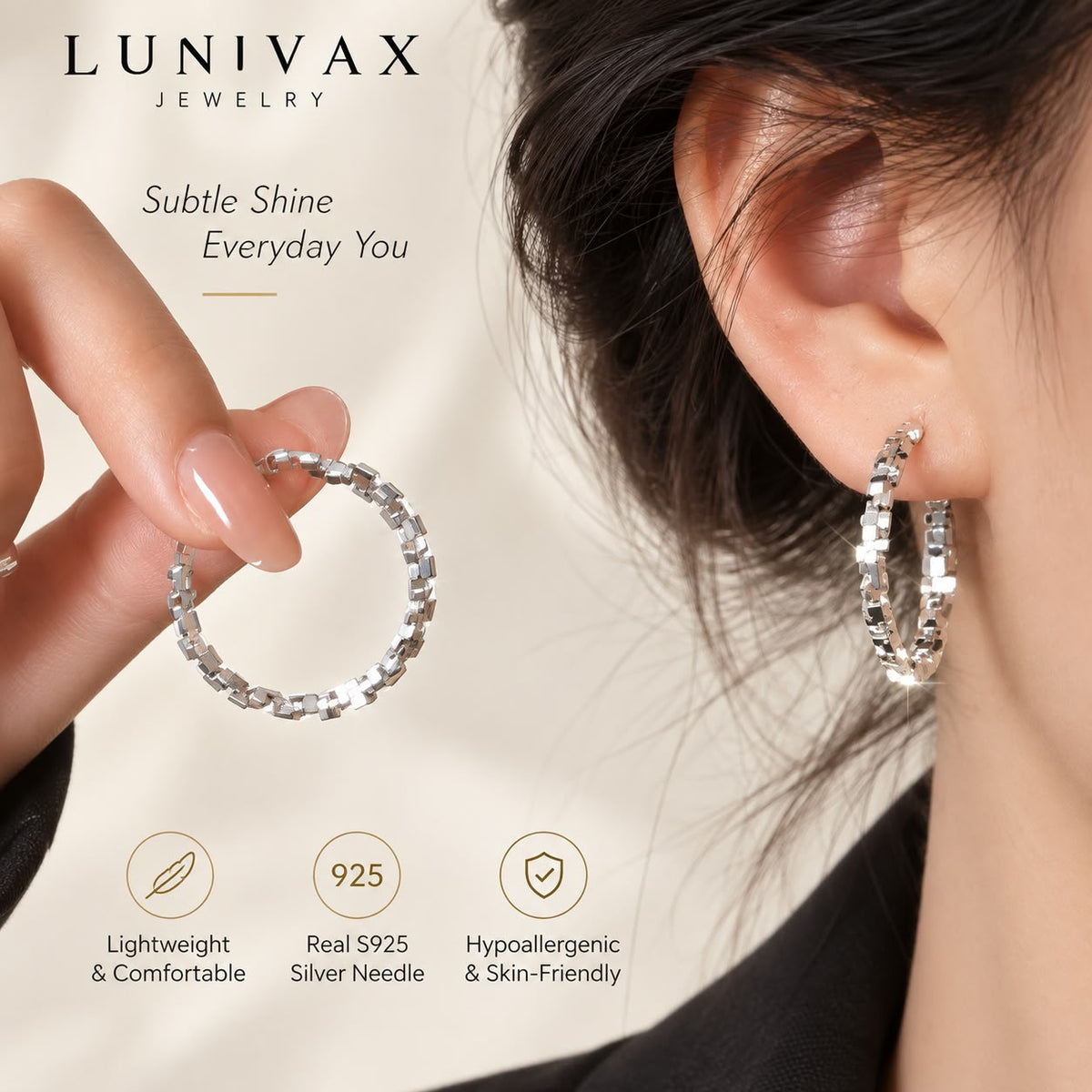LUNIVAX Broken Silver™ S925 Needle Hoop Earrings