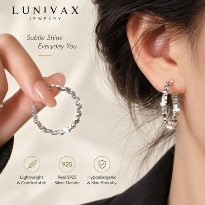LUNIVAX Broken Silver™ S925 Needle Hoop Earrings