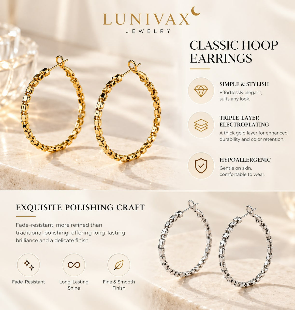 LUNIVAX Broken Silver™ S925 Needle Hoop Earrings
