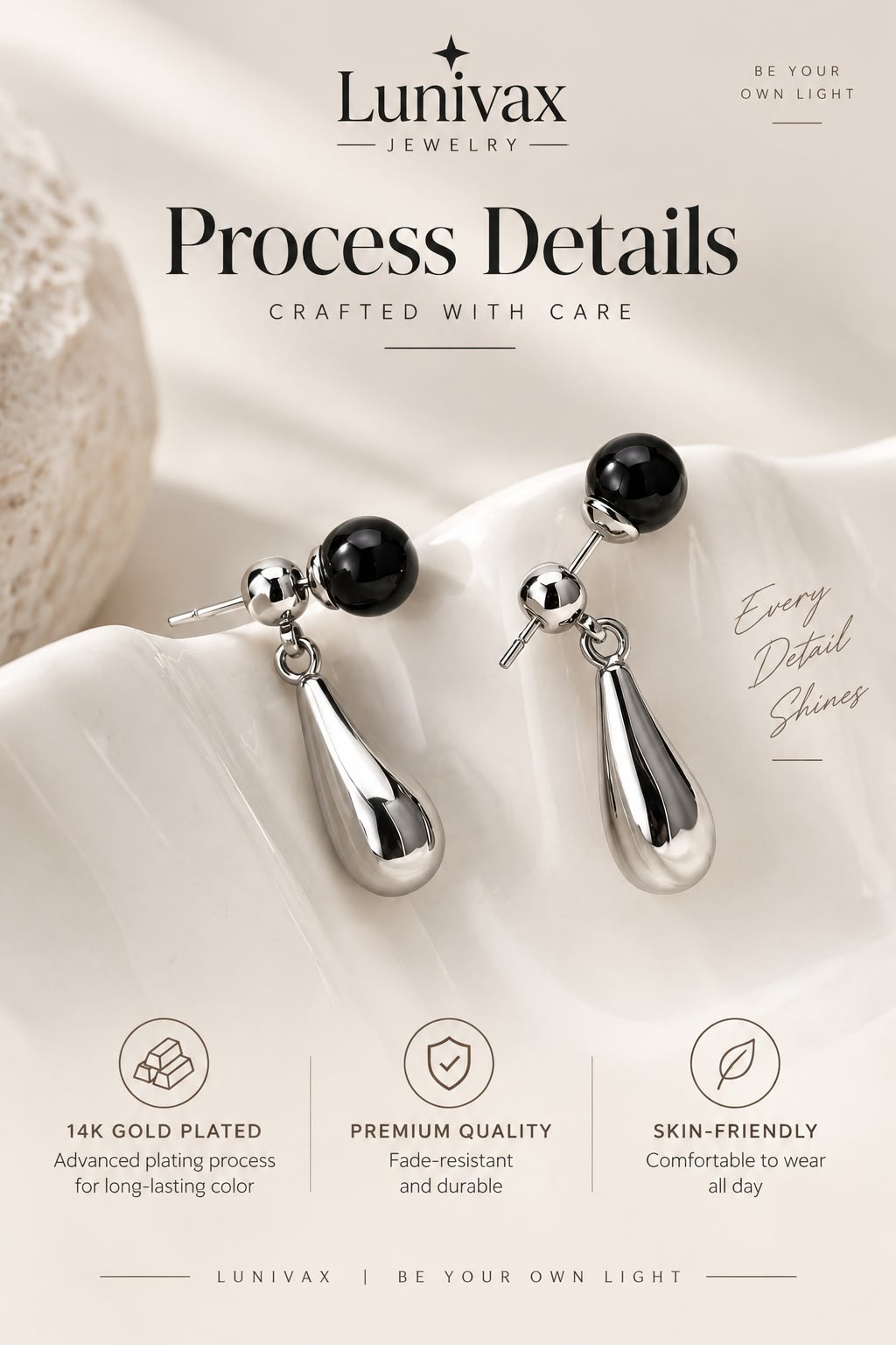 Midnight Drop™ Black Agate Earrings with 925 Silver Posts